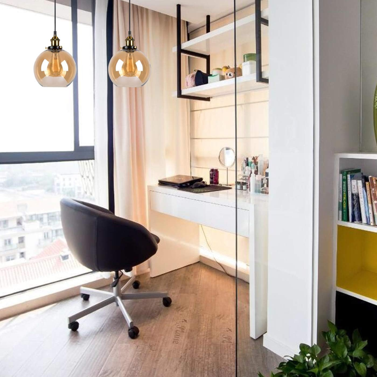 Lustre Pendente 20cm Vidro Âmbar Industrial Retrô Vintage Luminária Teto E27 Gimpo Kjdd-e-187 - 4