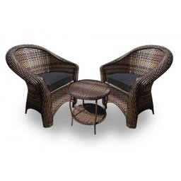 Conjunto de Poltronas Fibra Sintética Bali - 2 Poltronas + 1 Mesa Centro - Tecido Duna Preto - 1