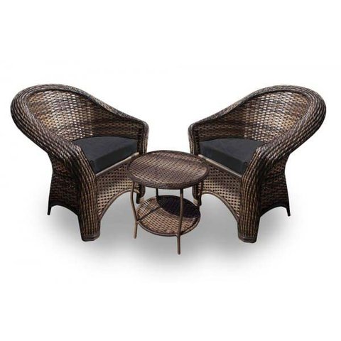 Conjunto de Poltronas Fibra Sintética Bali - 2 Poltronas + 1 Mesa Centro - Tecido Duna Preto