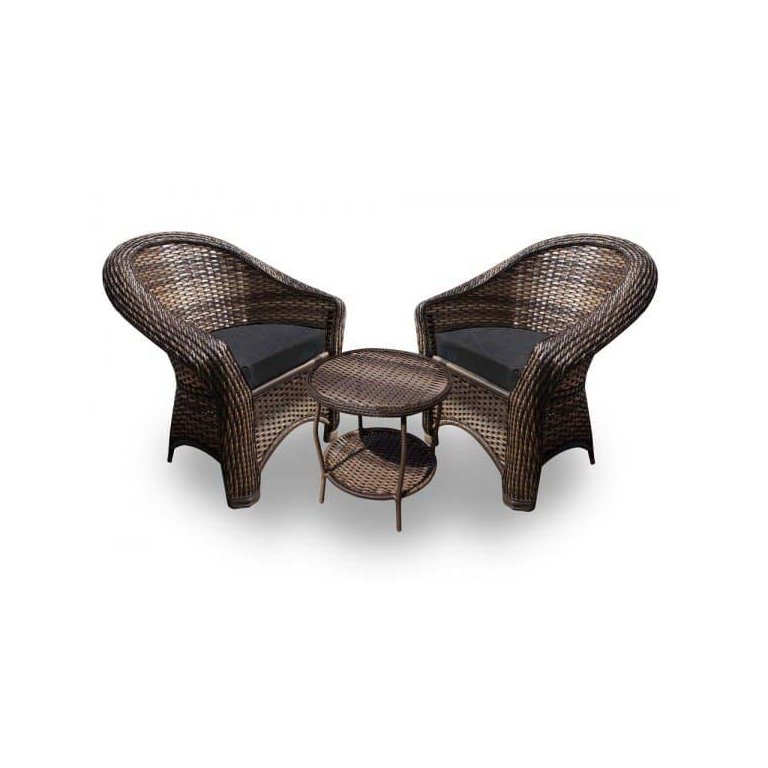 Conjunto de Poltronas Fibra Sintética Bali - 2 Poltronas + 1 Mesa Centro - Tecido Duna Preto Conjunto de Poltronas Fibra Sintética Bali - 2 Poltronas + 1 Mesa Centro - Tecido Duna Preto