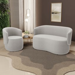 Kit 2 Poltronas e 1 Namoradeira Aisha Orgânica Bouclê Bege - Desk Design - 2