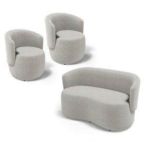 Kit 2 Poltronas e 1 Namoradeira Aisha Orgânica Bouclê Bege - Desk Design