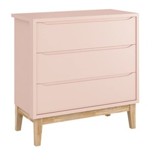Cômoda Retrô Square 3 Gavetas e Pé em Madeira Natural - Rosa