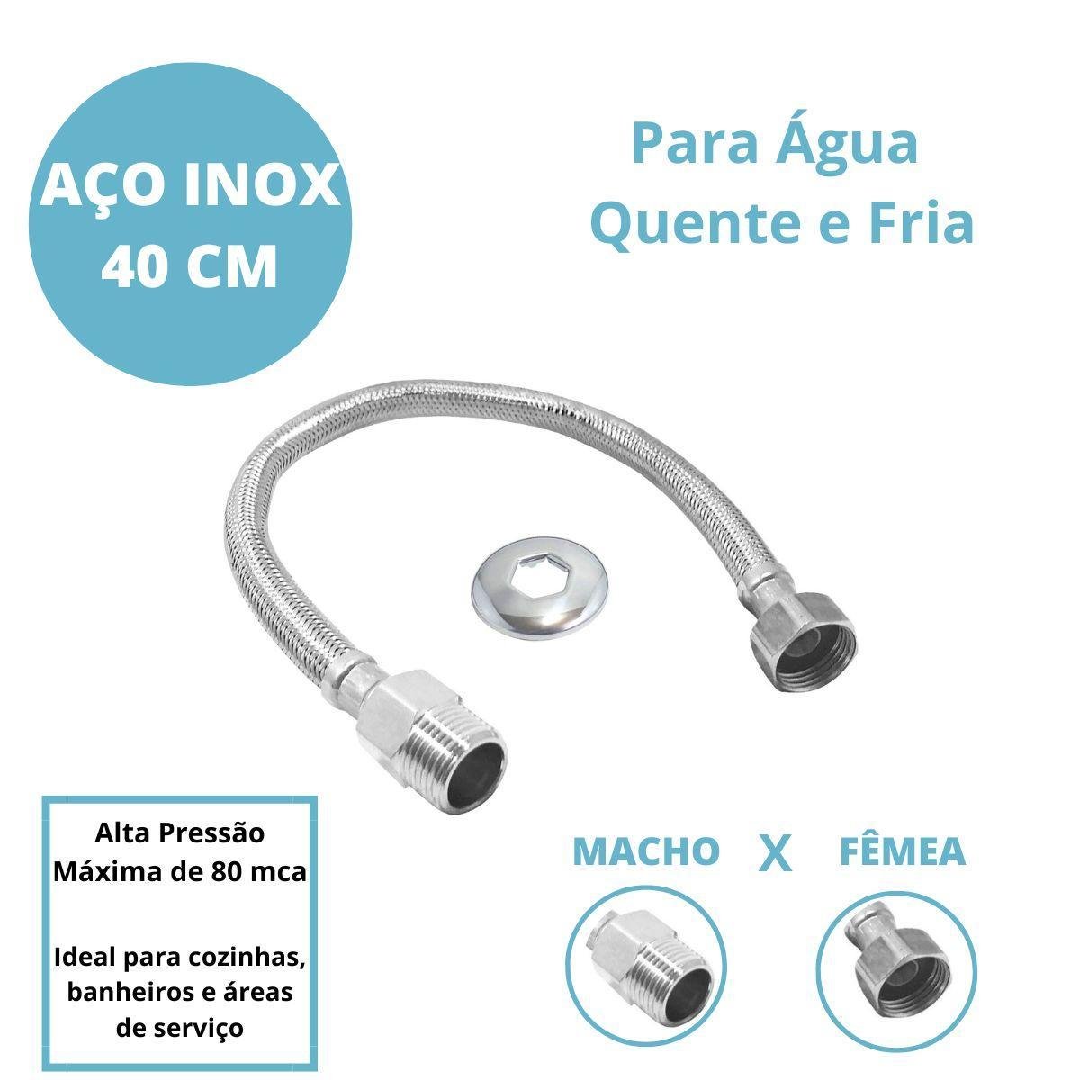 Engate Mangueira Flexível Trançado Aço Inox 40cm Quente Fria - 5