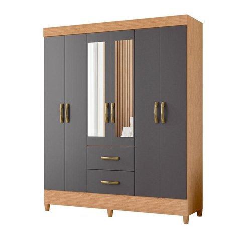 Guarda Roupa Casal Mobi 06 Portas com Espelho Freijo Titanium - Móveis Albatroz