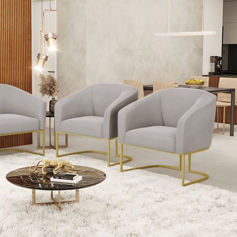 Cadeira Sala de Jantar Base Industrial Dourado Kit 2 Stella Veludo D03 - D’Rossi