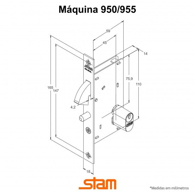 Fechadura Stam 950 Portas de Correr Roseta Qudrada Antique E-coat - 2