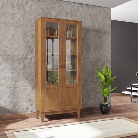 Cristaleira Retrô 2 Portas Vidro Pés Madeira Cedro 73cm Lyra Marrom