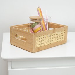 Caixa Organizadora empilhável de bambu e palhinha 24cm - Oikos - 4