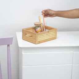 Caixa Organizadora empilhável de bambu e palhinha 24cm - Oikos - 5