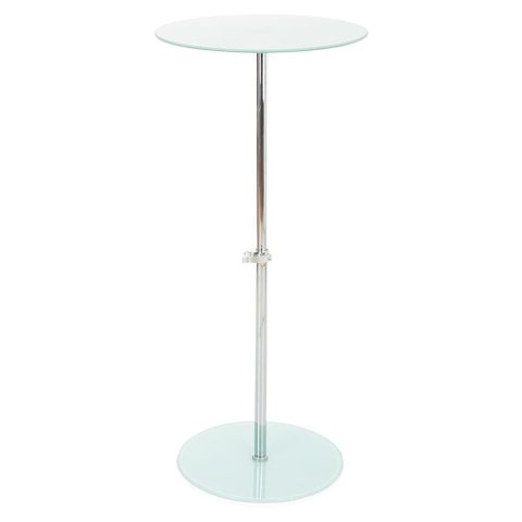 Mesa de Apoio Anm0110m Anima Office Tampo Redondo Vidro Branco Regulagem Altura Base Vidro Temperado