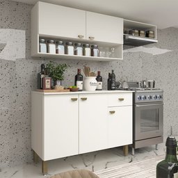 Armário de Cozinha Modulada Completa Compacta Balcão Madrid Branco 164 - Rosafor - 1