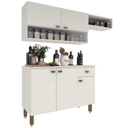 Armário de Cozinha Modulada Completa Compacta Balcão Madrid Branco 164 - Rosafor - 7
