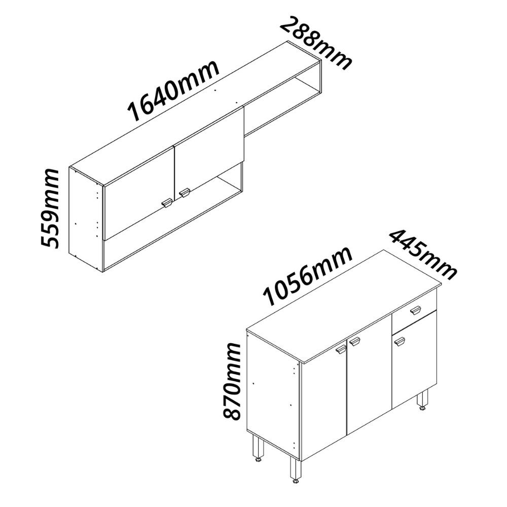 Armário de Cozinha Modulada Completa Compacta Balcão Madrid Branco 164 - Rosafor - 4