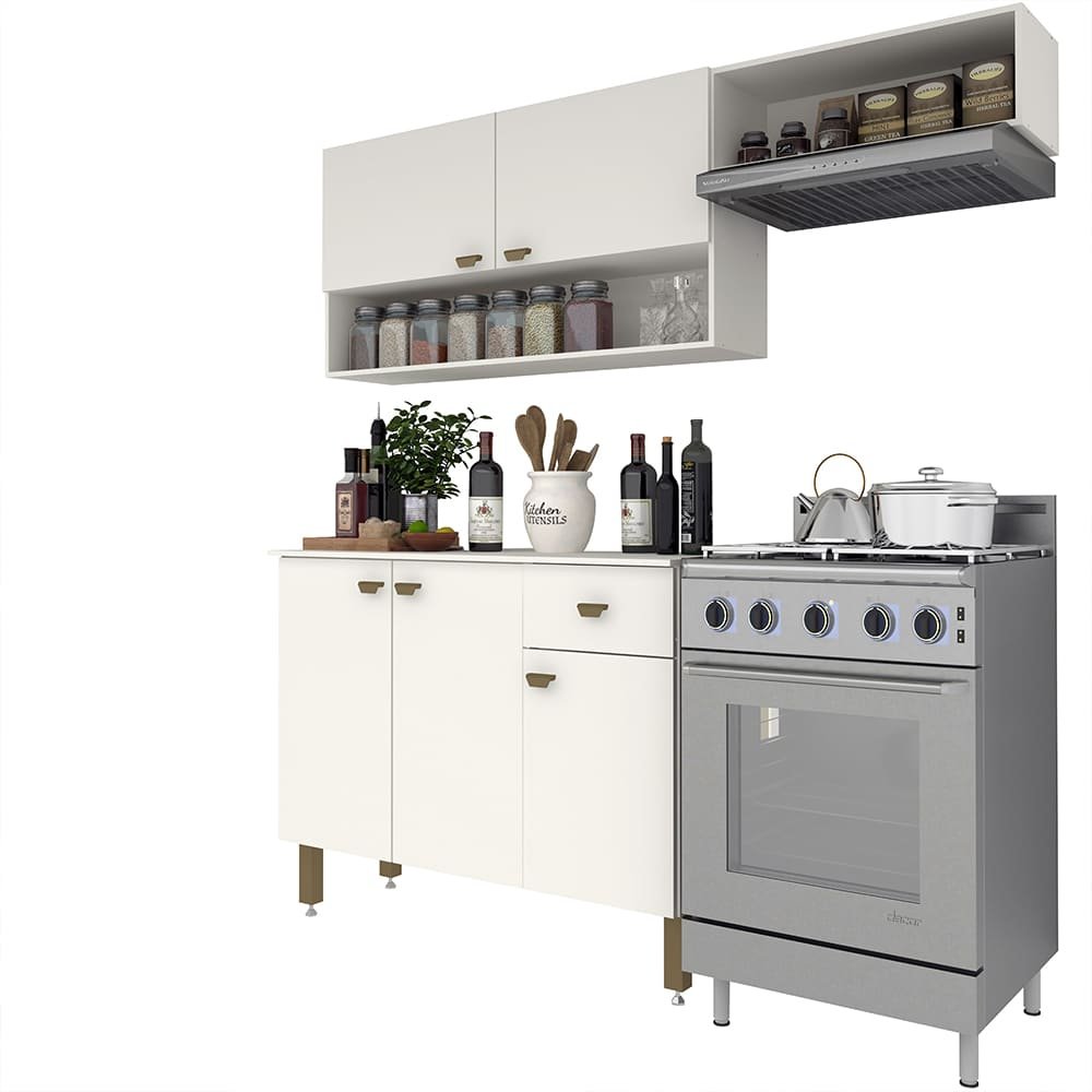 Armário de Cozinha Modulada Completa Compacta Balcão Madrid Branco 164 - Rosafor - 2