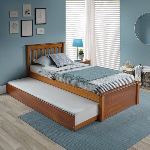 Conjunto Cama Solteiro Inglesa com Cama Auxiliar em Madeira Maciça Mv Outlet Mel