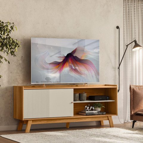 Rack para Tv até 65 Polegadas Porta de Correr Nature Off White Aurum Linea Brasil
