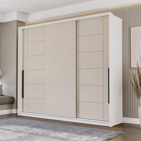 Guarda Roupa Casal 220cm com 3 Portas de Correr e 4 Gavetas 240846 Lisboa Politorno Móveis