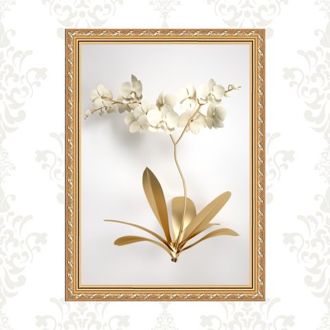 Quadro Moldura Dourada Flores 33x24cm:com Vidro