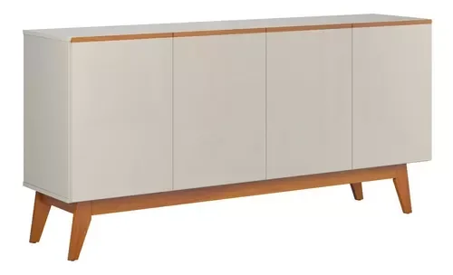 Aparador Armário Buffet Ares Lux 4 Portas C/ Base Em Madeira Off White - 5