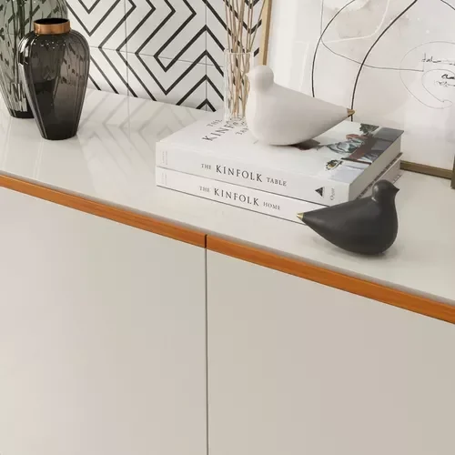 Ver imagem 3 de Aparador Armário Buffet Ares Lux 4 Portas C/ Base Em Madeira Off White