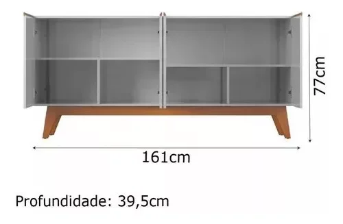 Aparador Armário Buffet Ares Lux 4 Portas C/ Base Em Madeira Off White - 8