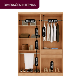 Guarda Roupa Solteiro 4 Portas 2 Gavetas MDF Petra  - 4