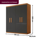 Ver imagem 3 de Guarda Roupa Solteiro 4 Portas 2 Gavetas MDF Petra Marrom/Imbuia/Grafite