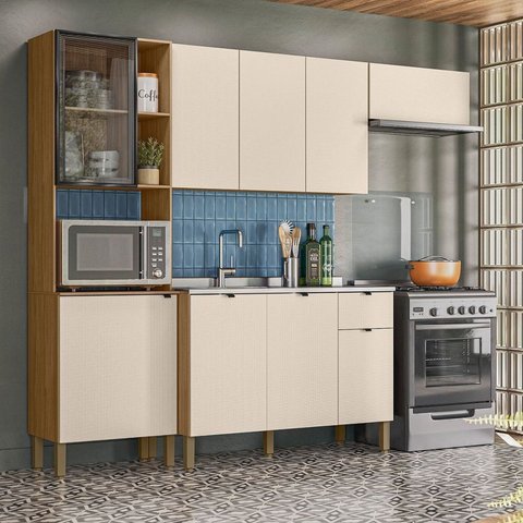Cozinha Compacta 100% MDF 4 Peças Balcão 120cm para Pia Vert Plus Freijó/Soft