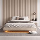Ver imagem 6 de Cama Box Casal Osaka Flutuante Estilo Japonesa 138x188 Base Estofada Bouclê Bege - Abmaza