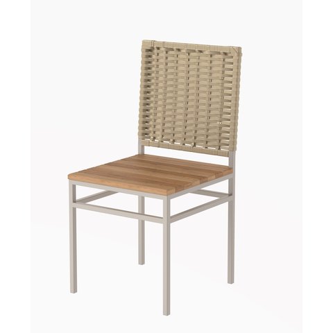 Cadeira Colômbia Aço Branco com Assento em Madeira de Demolição e Encosto em Junco Areia