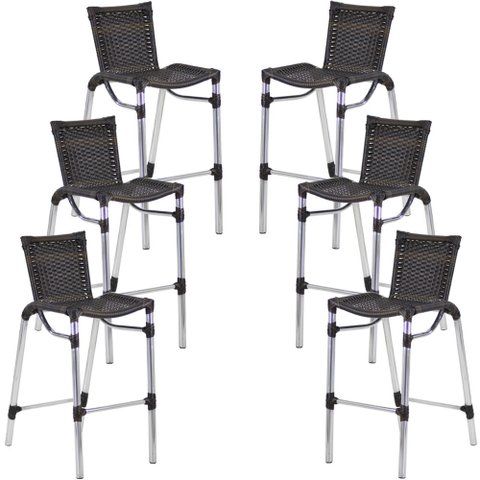 Kit 6 Banquetas Alumínio Fortaleza Alta para Balcão Cozinha Bar Trama Original