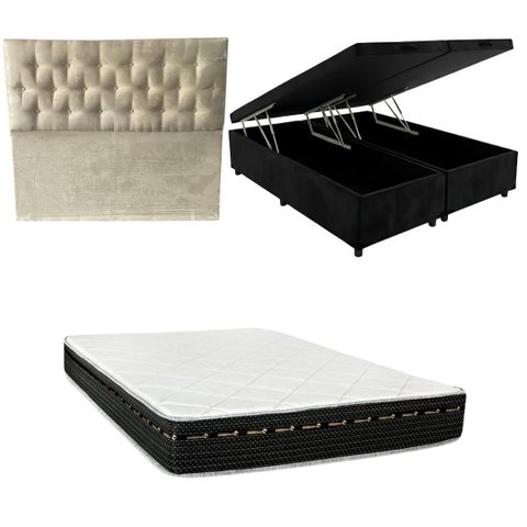 Cama Box Baú Bipartida Blindada + Colchão Eagle Molas Bonnel 22cm | Kit Completo com Cabeceira Boton