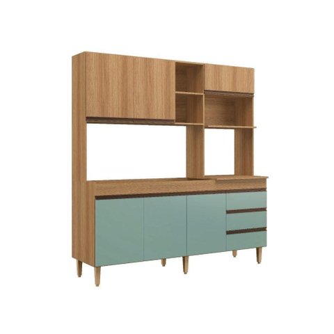 Armário de Cozinha Compacta em Mdp Mel e Verde 1,95 X 1,85 M Splendore