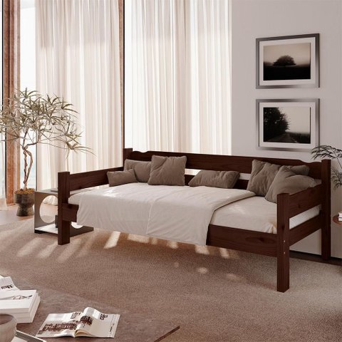 Sofá Cama Solteiro 3 Lugares Madeira Maciça com Colchão
