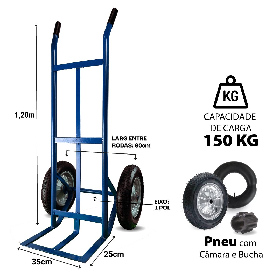 Carrinho de Cargas Armazém Transporte 150kg Azul Reforçado - 5