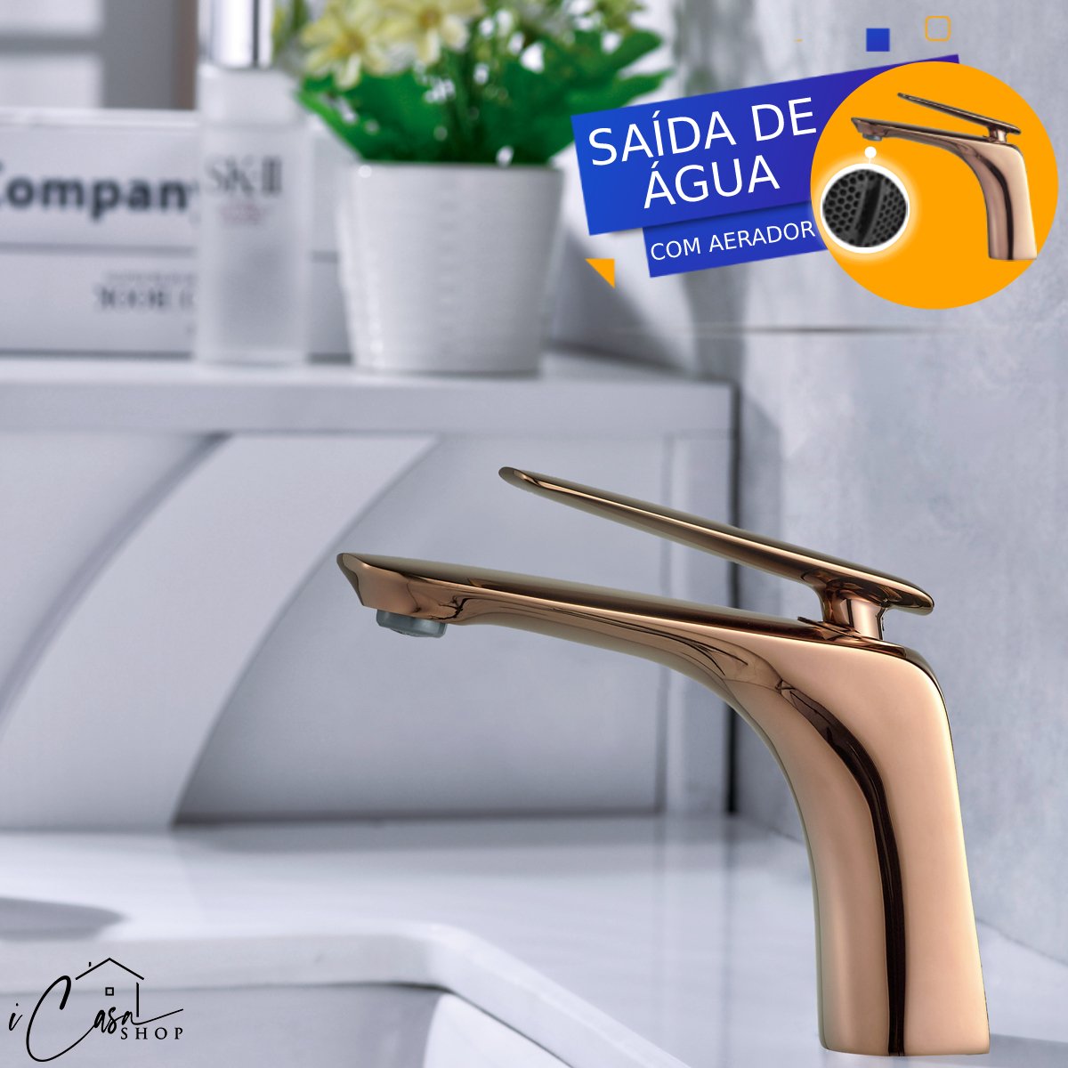 Torneira de Banheiro Lavabo Misturador Monocomando Premium (Acqua - Rose Gold) - 2