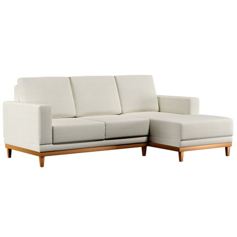 Sofá Living 200cm 3 Lugares com Chaise Direito Kayrós D05 Linho Cru - Mpozenato