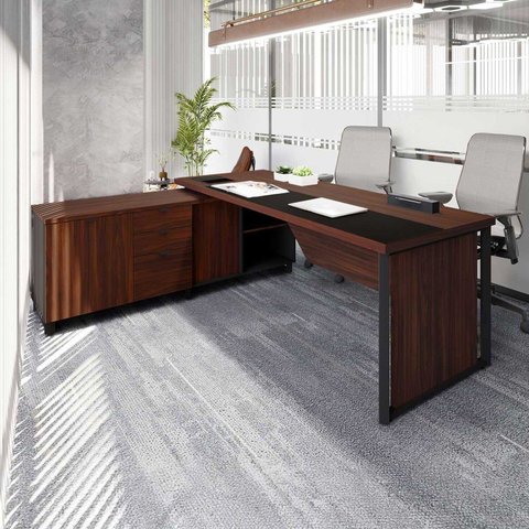 Mesa Executiva com Armário Lateral e Caixa de Tomadas 3 Gavetas 180cm Corporate Louro Preto