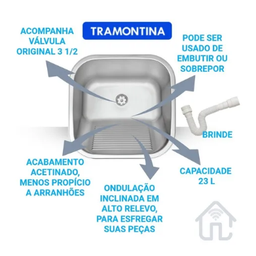 Tanque 40x40 Tramontina Inox 25l Acetinado com Sifão - 2
