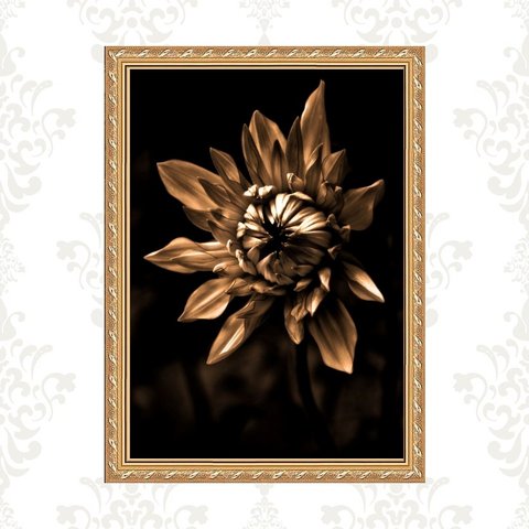 Quadro Moldura Dourada Flor Bronze e Preto 24x18cm:com Vidro