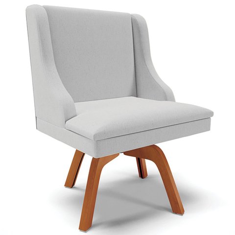 Poltrona Decorativa Base Giratória de Madeira Firenze Linho Cinza/Natural - Gran Belo