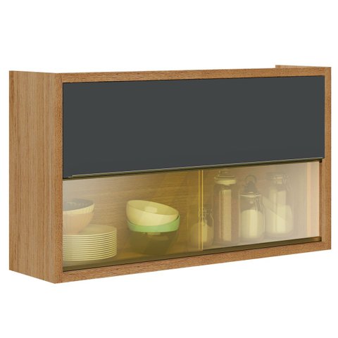 Armário Aéreo 2 Portas C/ Vidro Opala Carvalho/grafite