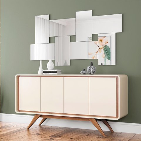 Buffet Channel Industrial Luxo Moderno 4 Portas 100% Mdf Nature com Off White