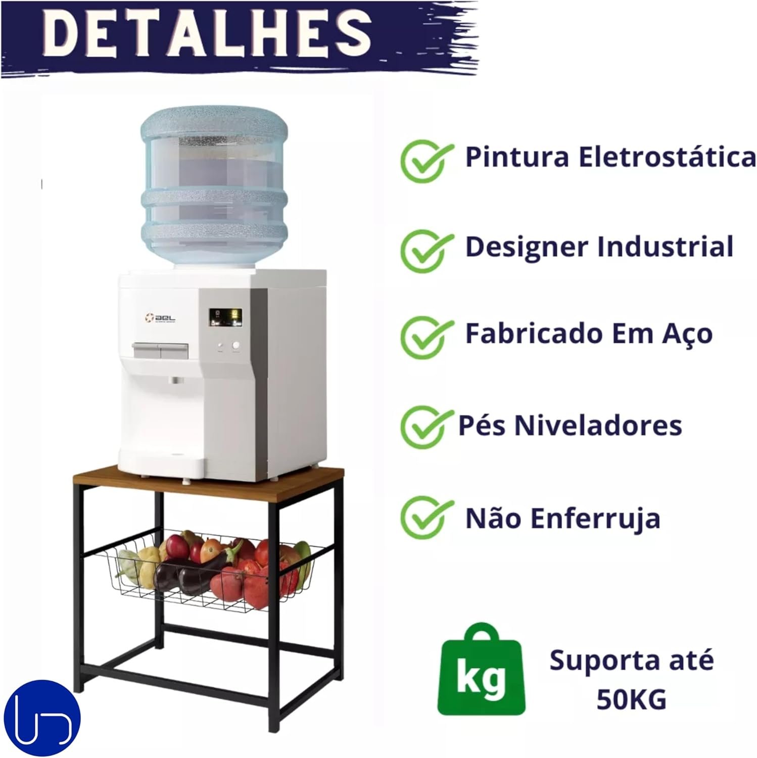 Fruteira Multiuso Cesto Deslizante Suporte para Bebedouro Tampo Mdf Resistente Prática Funcional e D - 5