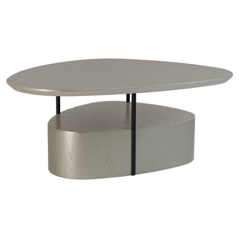 Mesa Centro Elsinki Alta Tampo e Base Carvalho Alumunium Haste Preta 35cm - 60225