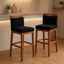 Ver imagem 1 de Kit 2 Banquetas Alta Cozinha Gourmet Estofada Suede:suede Preto