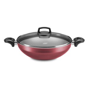 Panela Tampa De Vidro Wok Supra 2 Alças Antiaderente Nº28 Cereja Mta