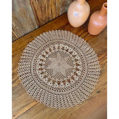 Toalha de Mesa Redonda Primavera Polipropileno 60cm Bege Artesanal