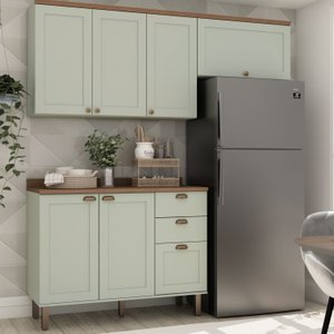 Cozinha Compacta com Tampo 6 Portas 3 Gavetas Iluminata 